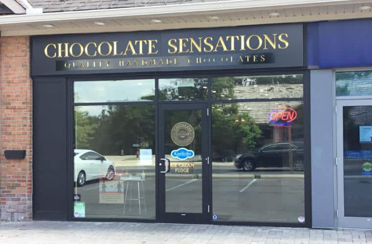 The window walled front entrance to Chocolate Sensations.